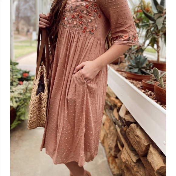 Embroidered Swiss Dot Dress - Picture 3 of 3